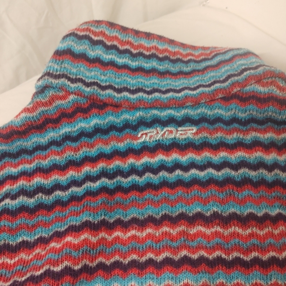 Spyder Pullover DH Sweater Womens 8 Blue Multi Zig Zag Stripe Quarter Zip Fleece - Picture 8 of 10